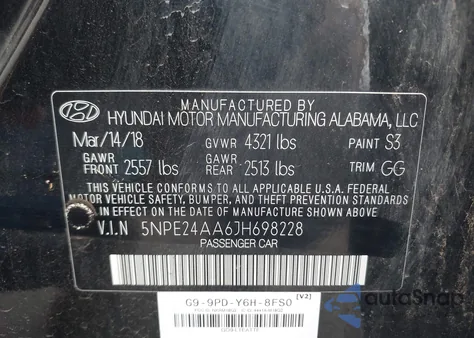 2018 Hyundai Sonata Eco z USA, uszkodzony, nr VIN 5NPE24AA6JH698228